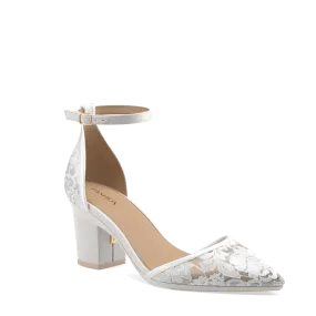 The D'Orsay - White Satin Lace   Block Heel Kit 3 White